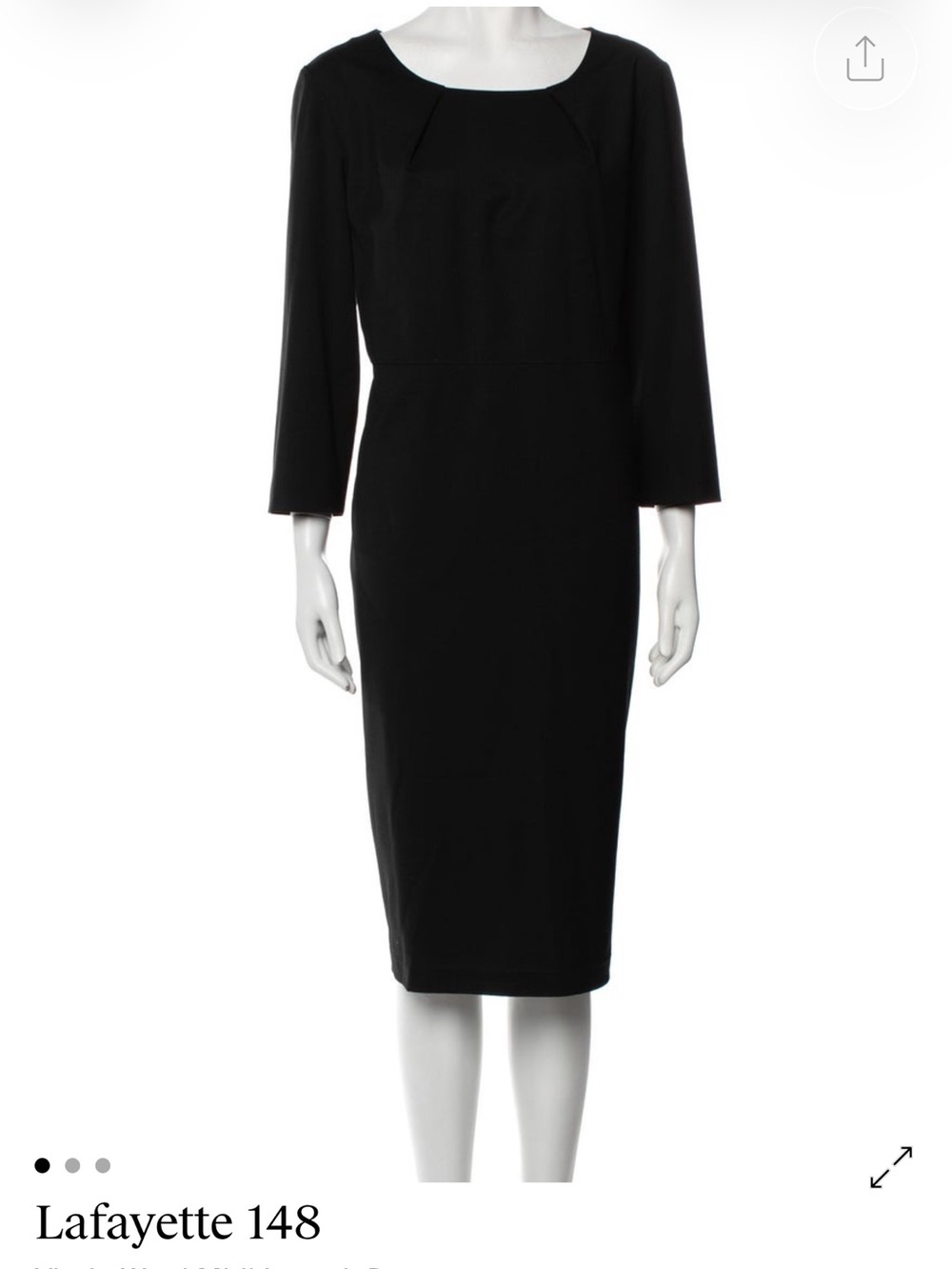 Lafayette 148 Black Long Sleeve Midi Dress Size 12 - Virgin Wool
